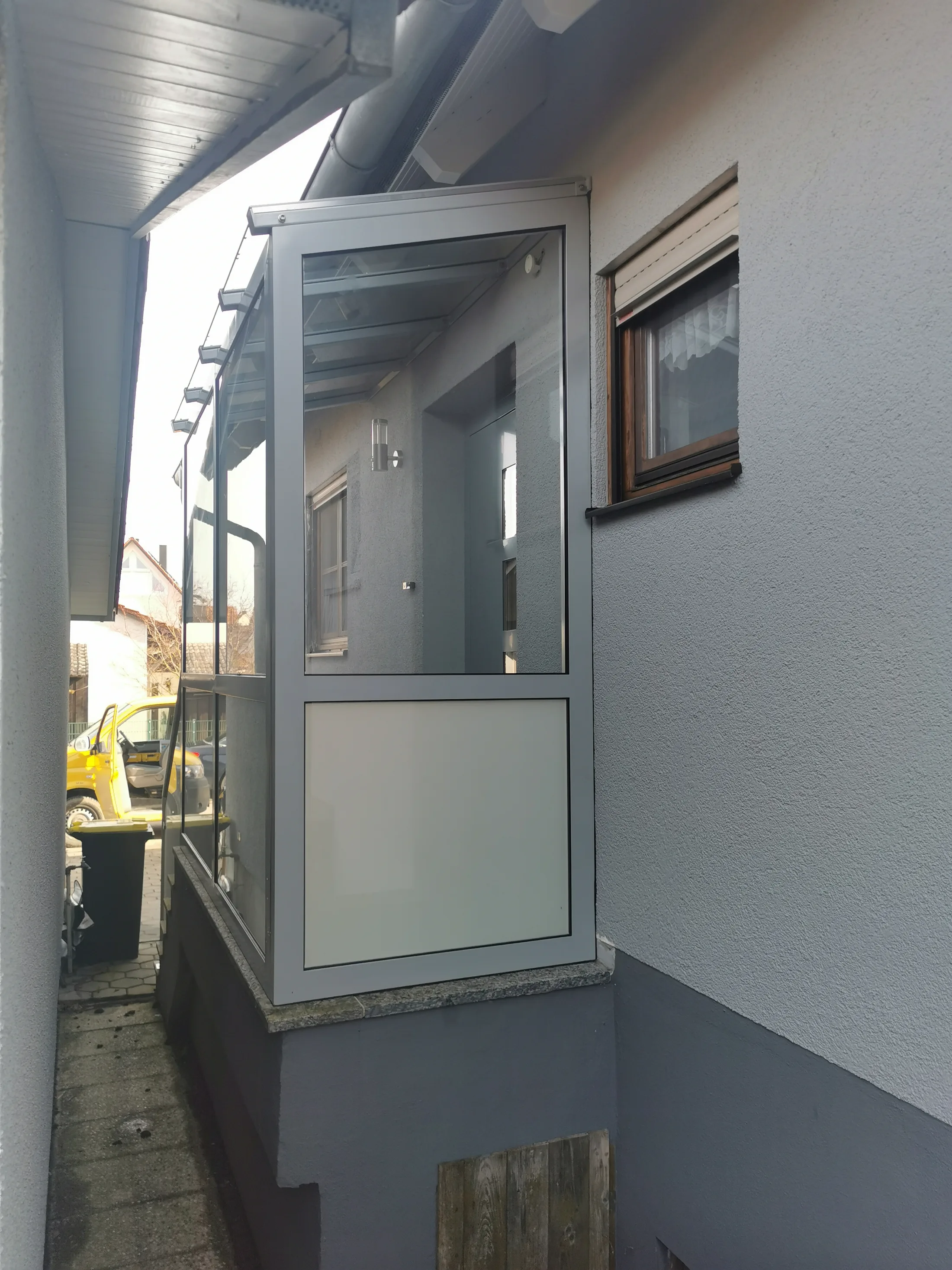 Eingangs Einhausung Überdachung Glas Stahl Pulverbeschichtet Bild 3