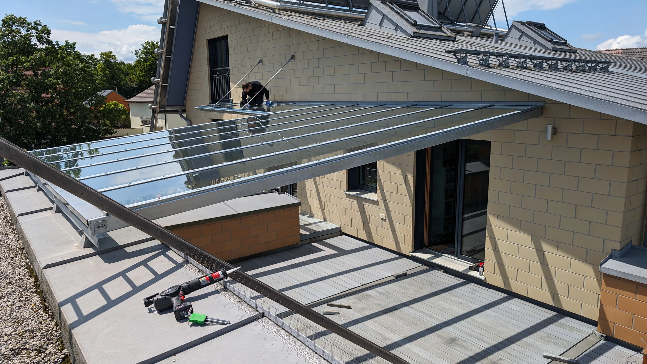 Terrassen Glas Überdachung 7 Meter lange Glasscheiben am Stück Bild 7